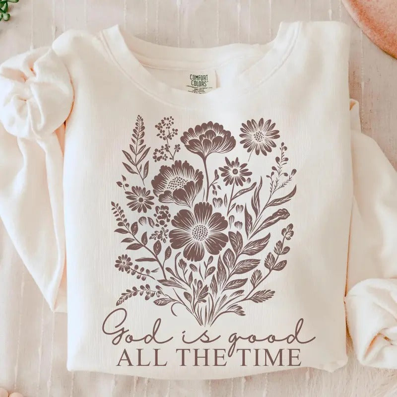 God Is Good Easter Shirt, Jesus Easter Day Shirt, Women's Wildflower Sweatshirt, Boho Christian Shirt, Retro Religious Tee