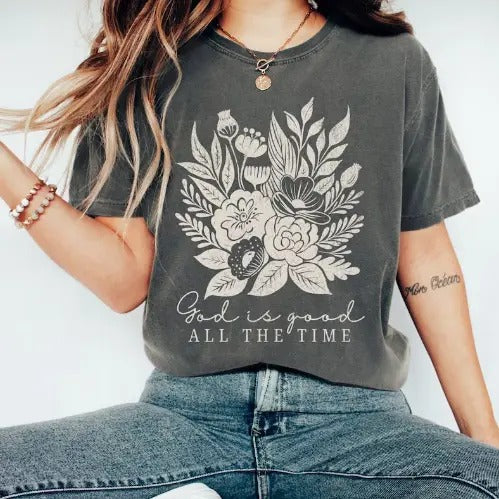 God Is Good Shirt, Boho Christian T Shirt For Women, Floral Bible Verse Tee, Faith Based Jesus Apparel, Girls Religious Gift