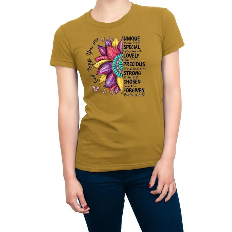God Said You Are Unique Special Lovely Christian Religious Women's T-Shirt Casual Comfort