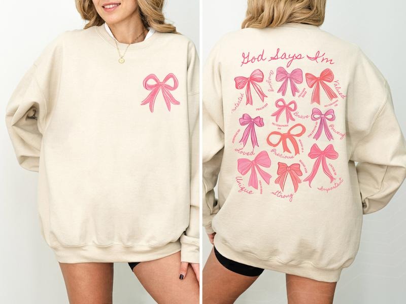 God Says I Am Coquette Bow Sweatshirt, Women's Christian Sweatshirt, Balletcore Christian Sweaer, Christian Girl Gifts, Pink Coquette Bow
