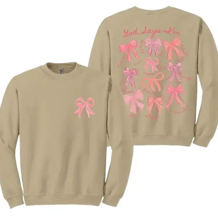 God Says I Am Coquette Bow Sweatshirt, Women's Christian Sweatshirt, Christian Girl Gifts, Pink Coquette Bow, For Women