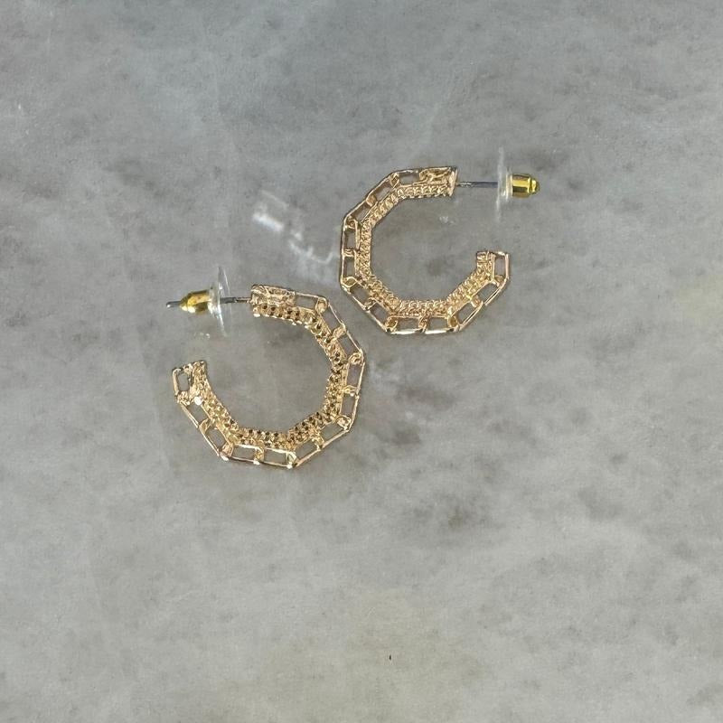 Gold Chain Hoop Stud Earrings