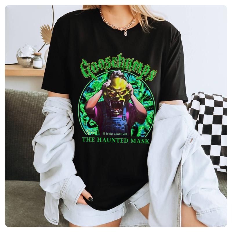 Goosebumps Haunted Mask Shirt, Vintage Halloween Shirt, Goosebumps land Shirt, Green Halloween Party Holiday
