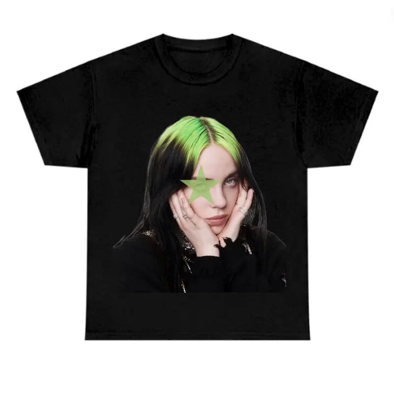 Green Star Hair Billieeee Eilishhh T-shirt, Graphic Fan Gift Tee
