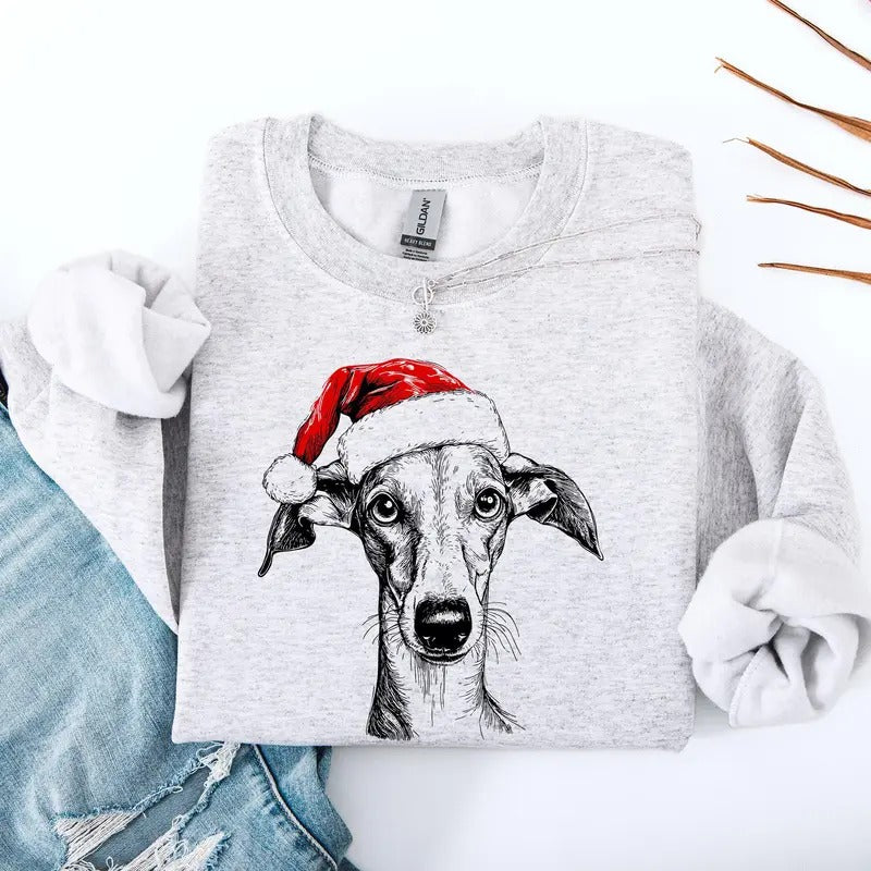Grey Hound, Santa, Dog, Christmas, Dog Lover, Pet Sweatshirt, Crew Neck, Women's, Crewneck