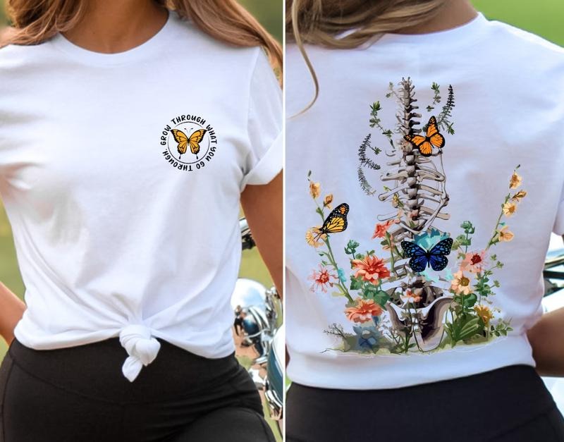 Grow Through It Shirt, Floral Spine Shirt, Motivational Shirt, Positive Saying Shirts, Mental Health Warrior shirt