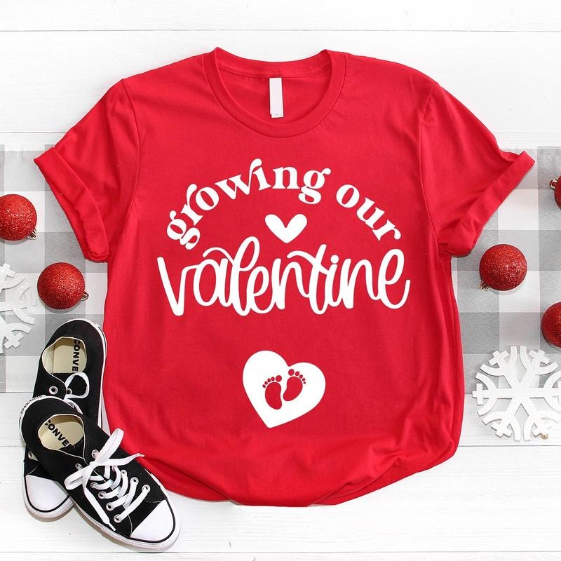 Growing Our Valentine Shirt, Valentines Day Pregnancy Announcement T-Shirt, Cute Baby Reveal Shirt, Expecting Mama Short Sleeve, Mom To Be Gift Tee, Maternity Shirt.