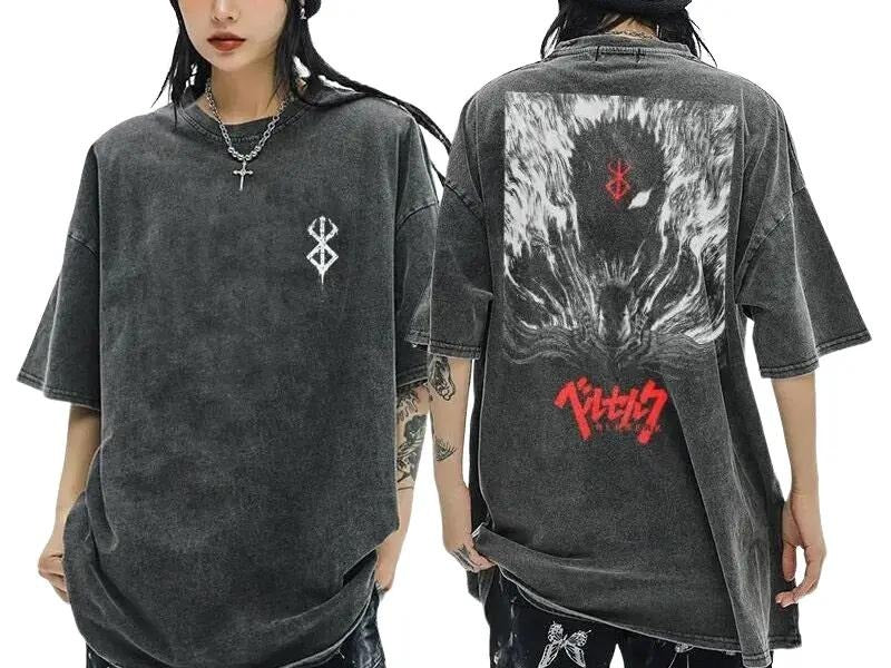 Gym Pump Cover Anime shirts 2 Side Women Men Harajuku Tops Tees Berserk Guts Griffith Print Streetwear Hip Hop shirt Anime Gift