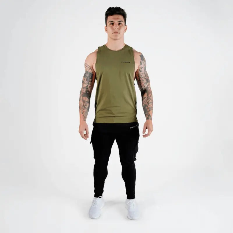 Gymreapers Plain OD Green Cotton Muscle Tank for Men's Underwear