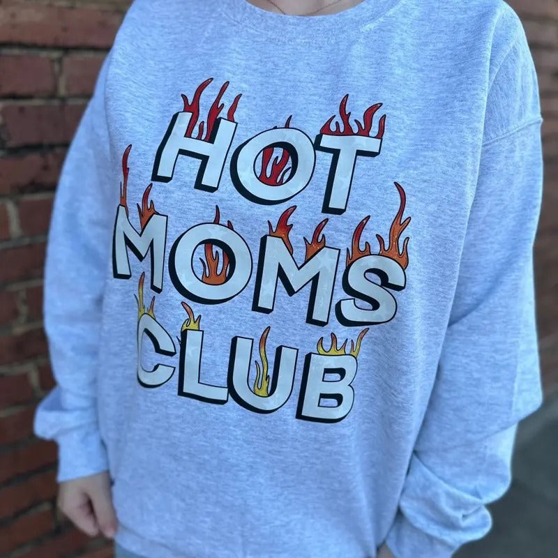 HOT MOMS CLUB Trendy Sweatshirt Oversized Fit Loose-Fitting Casual Top - Comfort, Womenswear, Long Sleeve, Tops
