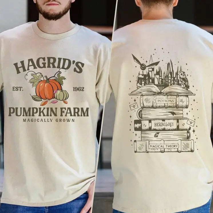 Hagrid's Pumpkin Farm 2side Shirt - Sweatshirt - Hoodie, HP Fan Gift, Potterhead Gift, Magical Wizard Pumpkin Shirt, Est 1962, Halloween Sweatshirt Hoodie, Full Color, Classic Fashion, Tee Print