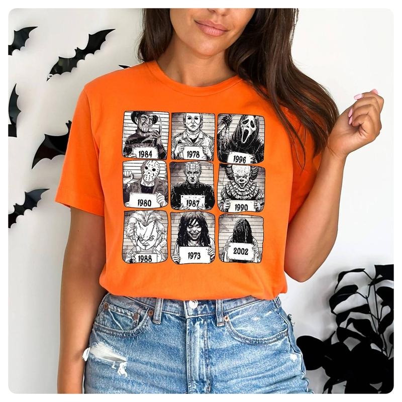 Halloween Creepy Legends Mugshots T-Shirt Halloween s Shirt, Friends T-shirts Halloween Party Tee 1980s Movie Shirt