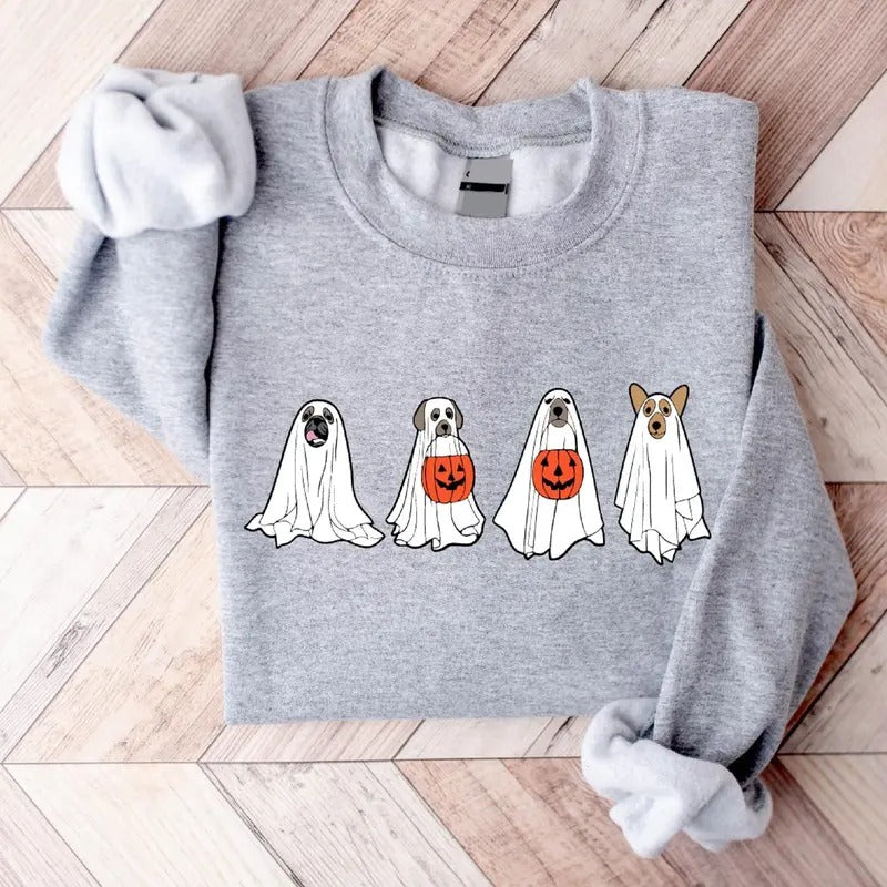 Halloween Dog Sweatshirt, Funny Ghost Dog Halloween Hoodie, Dog Lover Gift Sweater, Spooky Season Long Sleeve.