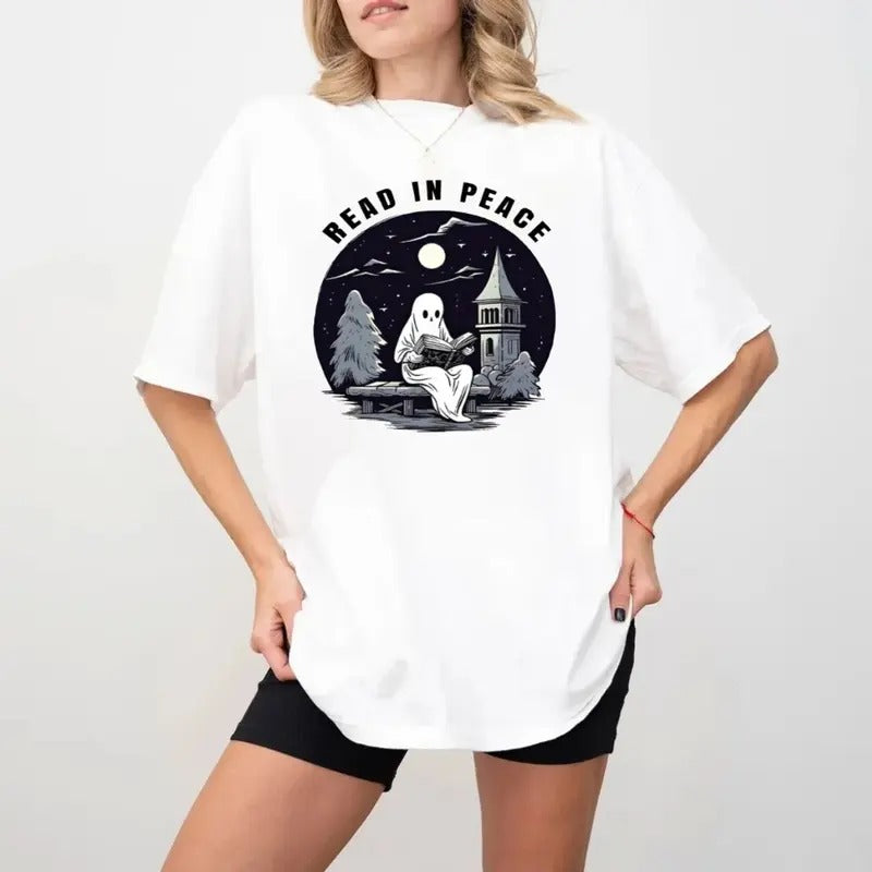Halloween Ghost Read In Peacce Shirt, Halloween Tshirt, Spooky Season T-Shirt, Women Fall Tshirt, Halloween Party Tee, Unisex Tee, Casual Clothing