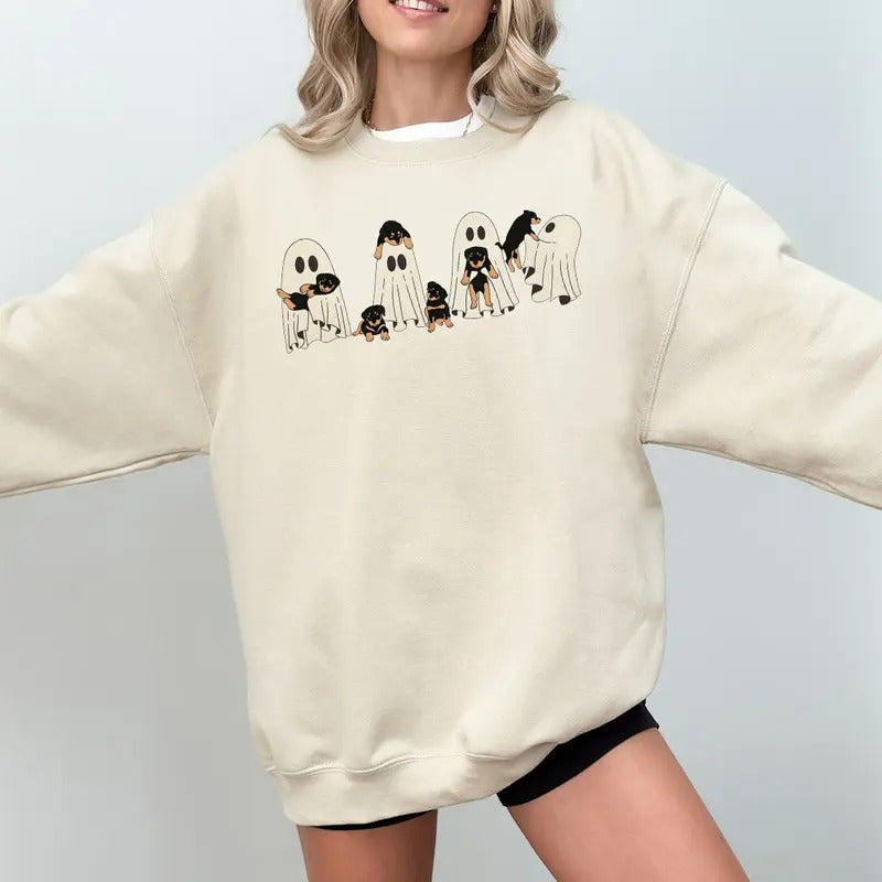 Halloween Ghost Shirt, Ghost Rottweiler Shirt, Dog Lover Gift, Womens Halloween Shirt, Dog Halloween Shirt,Spooky Season Tee, Fall Crewneck Womens Halloween Shirt