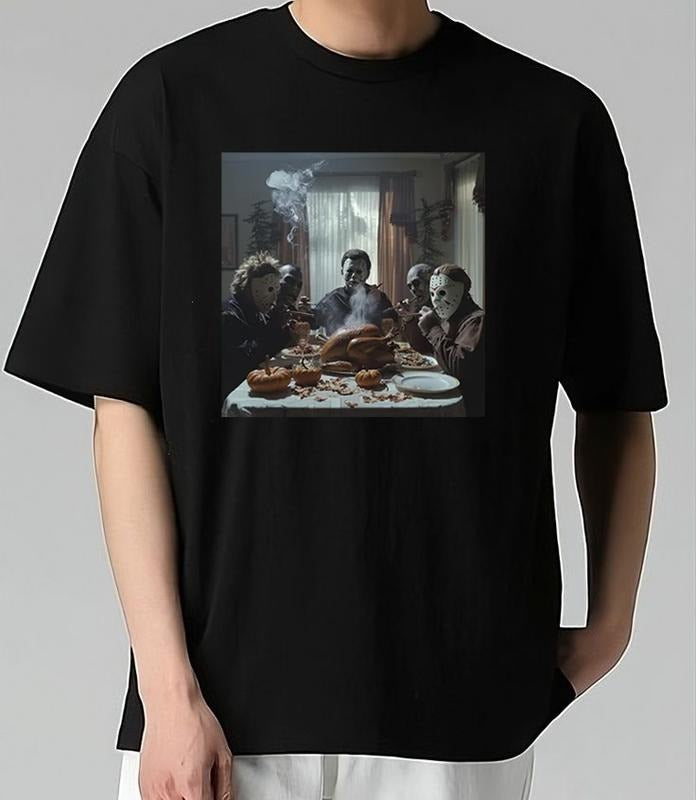 Halloween Horror Characters T-Shirt Great for On-the-Go Looks Gift for Fans Trendy Graphic T-Shirt with Street Style