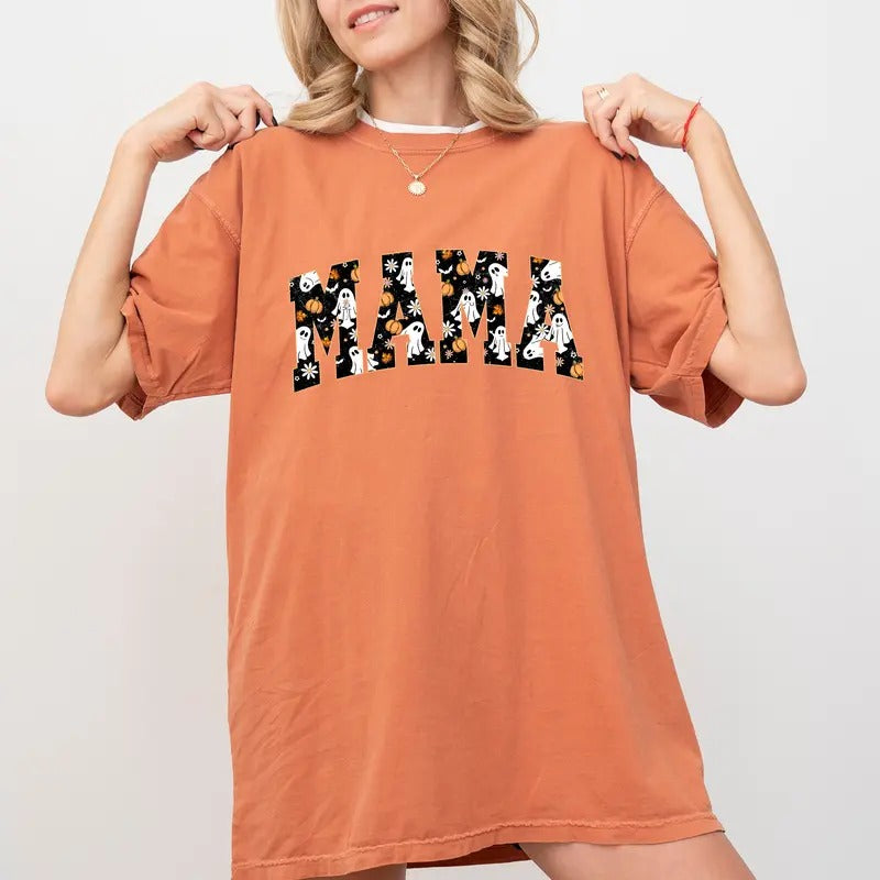 Halloween Mama Tee, Cute Ghost Mom T-shirt, Momster Unhinged Shirt, Spooky Vibes Mama Shirts For Women, Halloween Vibes Tee, Spooky Vibes Mama Shirt, Comfy Fabric Graphic Tee, Women's Tops, Womenswear, Cotton Fabric Relaxed Fit Chic Style