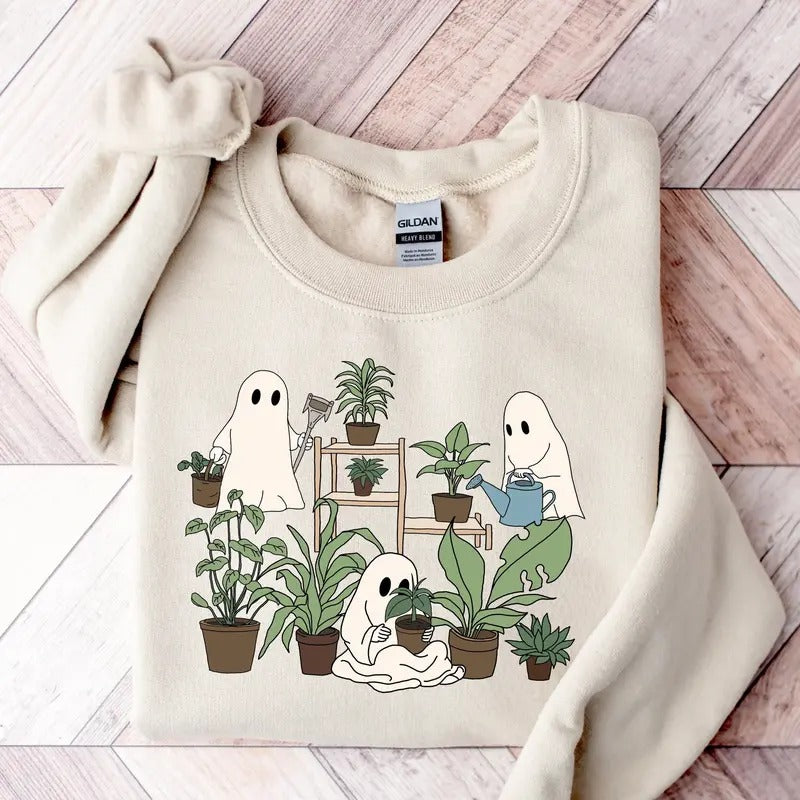 Halloween Plant Lady Sweatshirt, Gardening Sweatshirt Gift, Ghost Plant Sweatshirt, Crazy Plant Lady,Halloween Sweatshirt