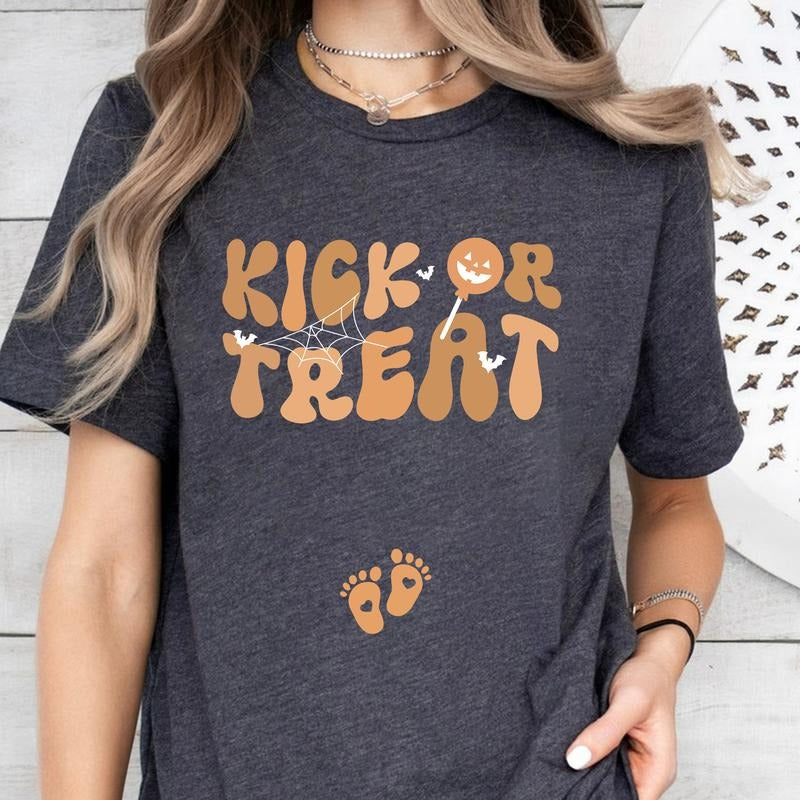 Halloween Pregnancy Announcement T-Shirt, Fall Halloween Baby Reveal T-Shirt, October Pregnancy Announcement 2nd 3rd Pregnant Shirt