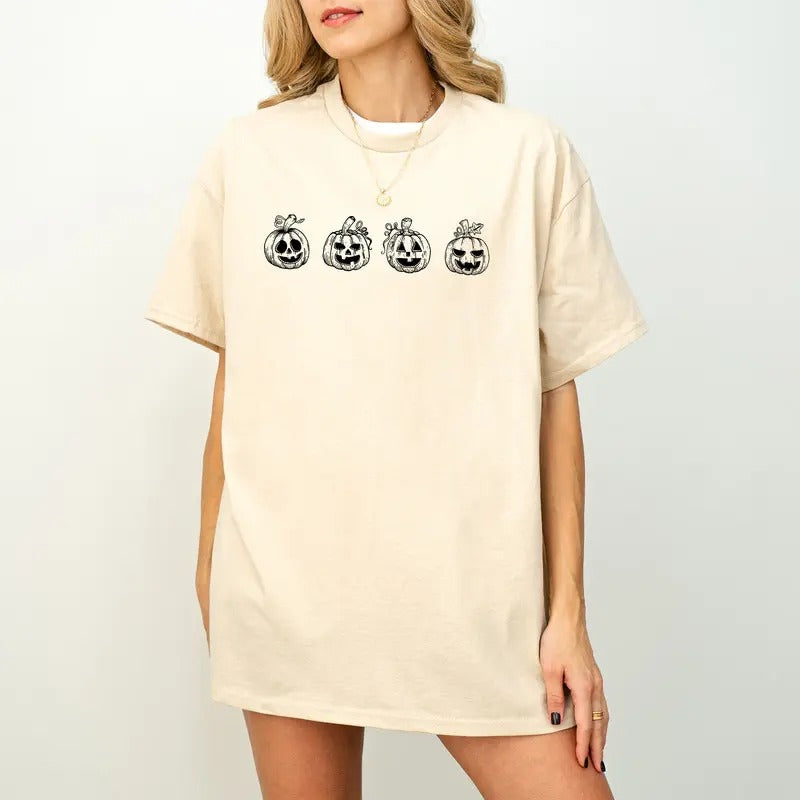 Halloween Pumpkin Shirt, Minimalist Halloween TShirt, Spooky Season T-Shirt, Fall Shirts for Women, Pumpkin Patch Outfit