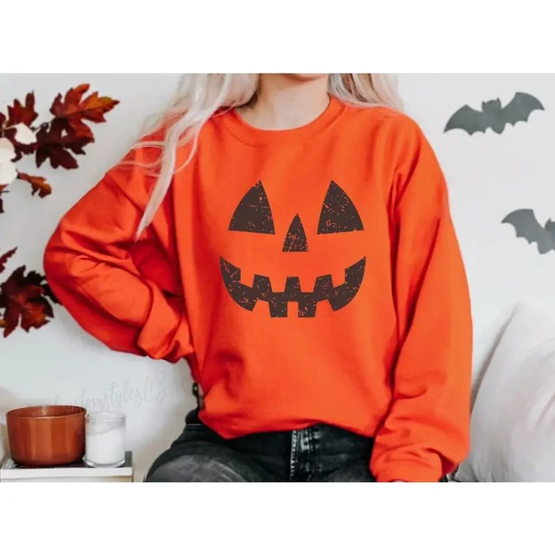 Halloween Pumpkin Sweatshirts, Pumpkin Face Sweatshirt, Jack O' Lantern Sweatshirt, Halloween sweatshirt