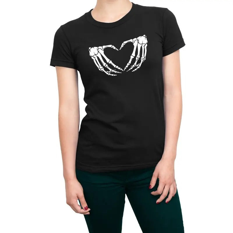 Halloween Skeleton Hand Heart Women's T-Shirt Casual Comfort