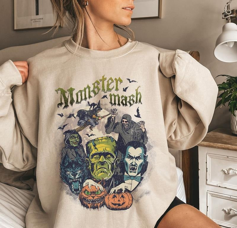 Halloween Sweatshirt Monster Mash Shirt Retro Halloween Shirt, Frankenstein Dracula Spooky Halloween Shirt