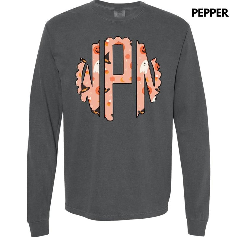 Halloween Things Monogram Long Sleeve Comfort Colors T-Shirt 'NLB'