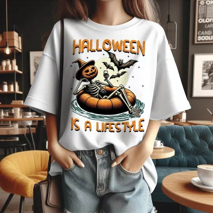 Halloween is a Lifestyle T-Shirt, Cute Summerween Sweatshirt, Spooky Summer Halloween Hoodie, Skeleton Skull T-Shirt, Tumbler Wrap, Spooky Season