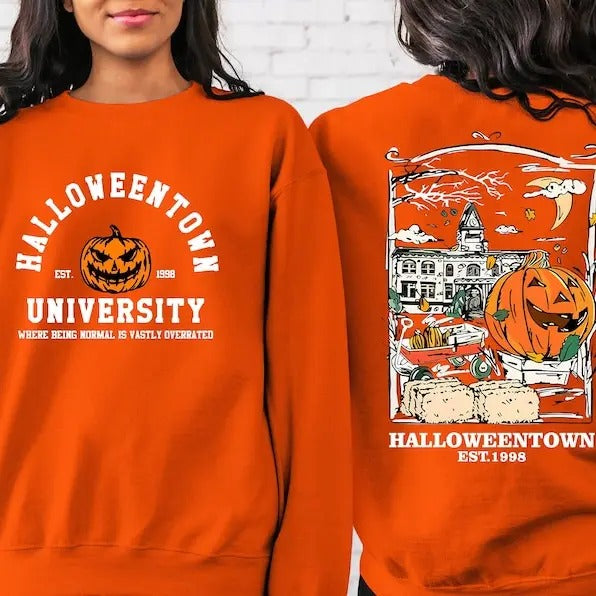 Halloweentown Est 1998 Back and Front Sweatshirt, Retro Halloween Town Crewneck Sweater Halloweentown University Halloween Fall Sweatshirt