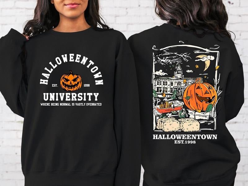 Halloweentown Est 1998 Back and Front Sweatshirt, Retro Halloween Town Crewneck Sweater Halloweentown University Sweatshirt