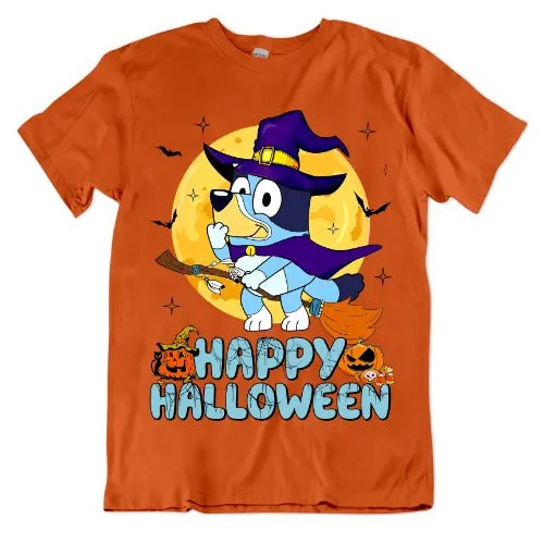 Happy Halloween Bluey Unisex T-Shirt, Halloween Tee, Bluey Halloween T-Shirt, Halloween Gifts, Gift For Fan, Gift For Her, Gift For Him Fabric Fit Top Womenswear