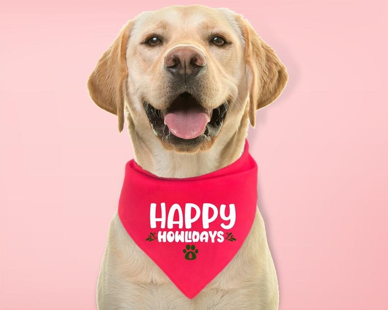 Happy Howlidays Dog Bandana, Christmas Dog Handkerchief, Holiday Puppy Neck Scarf, Pets Christmas Gift Neck Accessories.