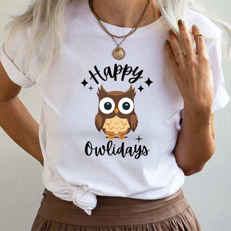 Happy Owlidays Shirt, Owl Lover Gift Shirt, Funny Owl Christmas T-Shirt, Bird Christmas Tee, Happy Holidays Shirt.