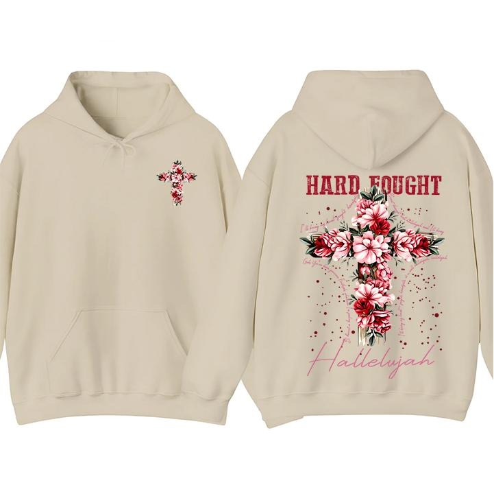 Hard Fought Hallelujah 2-sided Hoodie & T-Shirt, FLoral Christian Tee, Jesus is King, Vinatge Graphic 90s Tees, Casual Tops For Men For Women