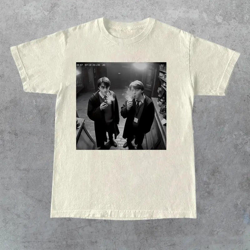 Harry and Ron Smoking Shirt Potter Tshirt, Wizarding Fan Shirt, Potterhead Christmas Birthday Gift, Funny 90s Vintage Meme Shirt