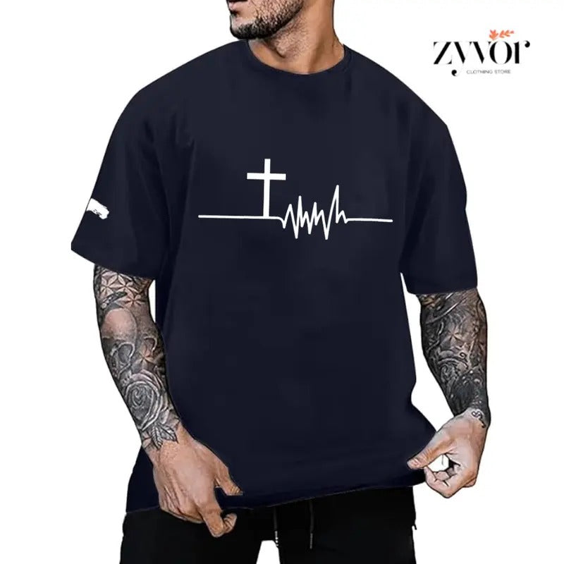 Heartbeat of Faith Tee Casual Style Crew Neck Short Sleeve T-Shirt Tops Trendy for Unisex, Perfect Gift