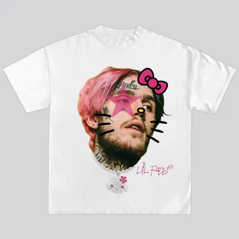 Hello Lil Kitty Peep Pink Super Star Rap Tee Crewneck