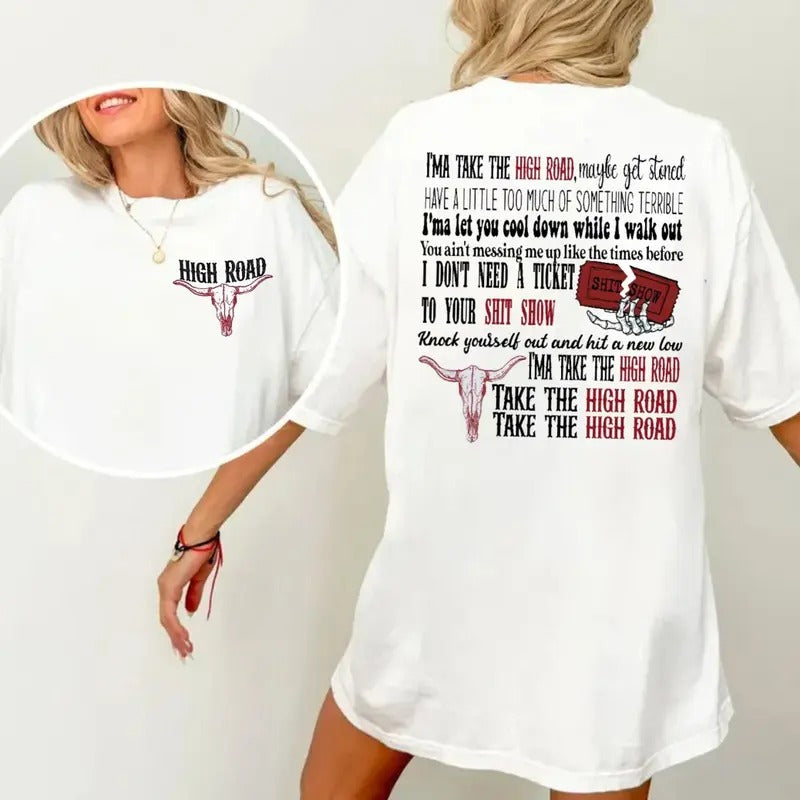 High R0ad Shirt 2 Sides, Cow Print, K0e Lyrics Shirt, Yellowbush Road Shirt, K0e Wet.tzel Shirt, High R0ad Graphic Tee, Unisex Short Sleeve Tee Shirt, Casual Clothing