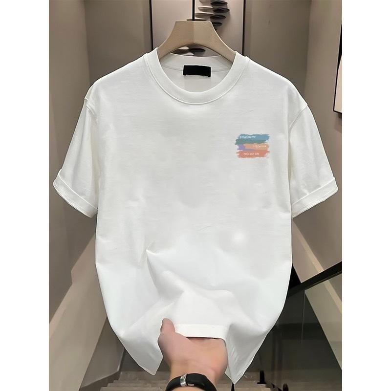 High-end Short Sleeve T-shirt for Men, Trendy Round Neck, Simple Print, Versatile, Fashion Brand, Light Luxury, Stylish Casual Top, Loose Fit T-shirt