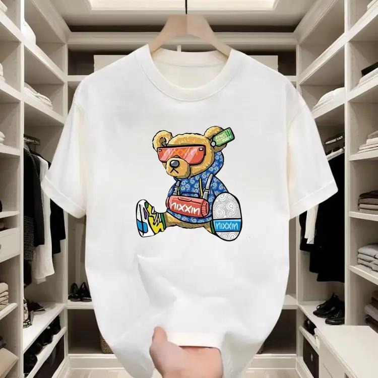 Hip - hop Style Cotton T - shirt | Trendy Bear Print for Street Outings
