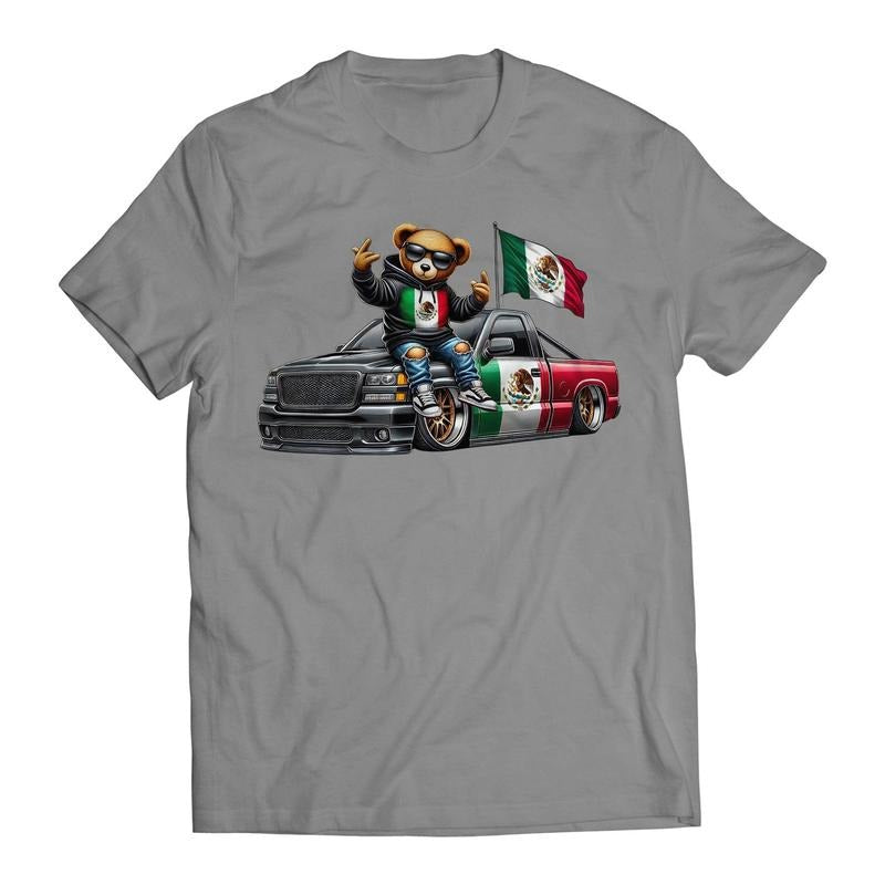 Hip Hop Bear Mexican Flag Truck Inspired Cartoon Men's Graphic Trending T-Shirt