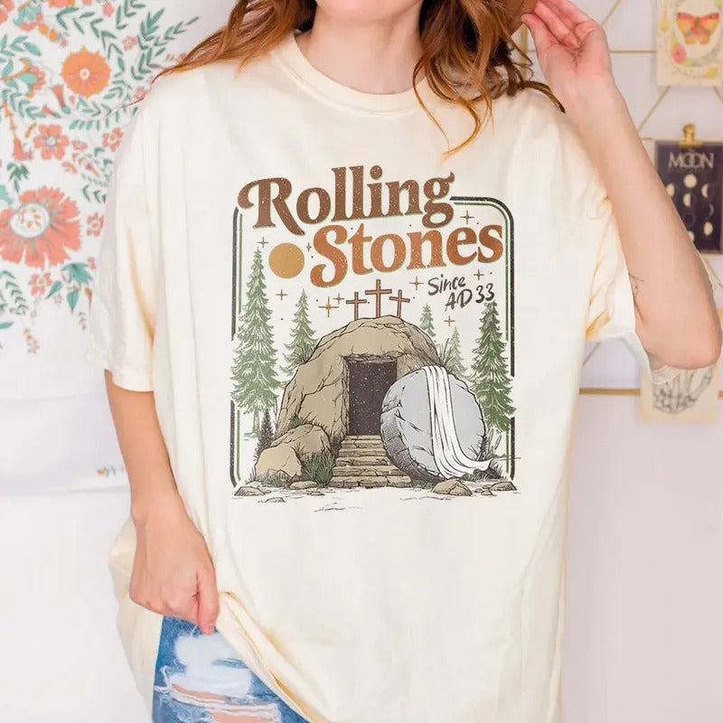 Rolling Stones Shirt, He Is Risen Shirt, Easter Christian Tee Shirt, Funny Christian Shirt Shirt/ Sweatshirt/ Hoodie