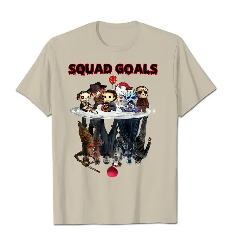 Horror Characters Movies Water Mirror Reflection T-Shirt, Squad Goals T-Shirt, Halloween Gifts, Gift For Fan, Gift For Her, Gift For Him Fabric Fit Top Womenswear