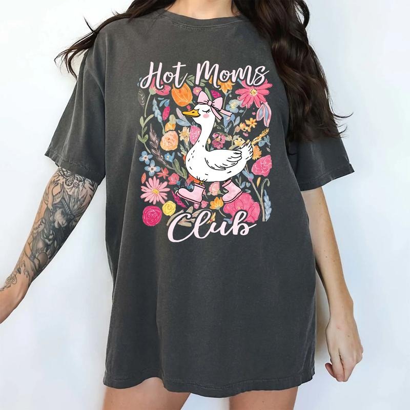 Hot Moms Club Comfort Colors Shirt, Floral Mama Goose T-shirt, Coquette Goose Mom Graphic Tee, Funny Goose Mom Shirt, Gift For Mom, Mother's Day Gifts