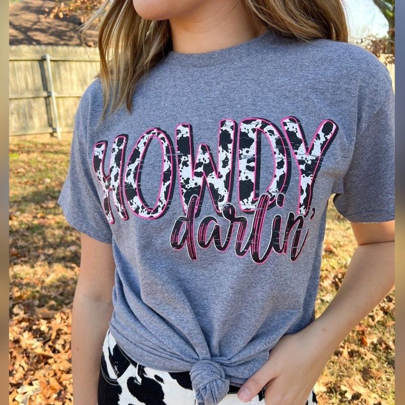 Howdy Darlin Hot Pink Cow Graphic Tee