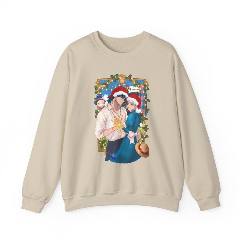 Howl's Moving Castle Christmas Sweatshirt, Howl and Sophie, Calcifer and Turnip, Studio Ghibli, Gift For Anime Fan