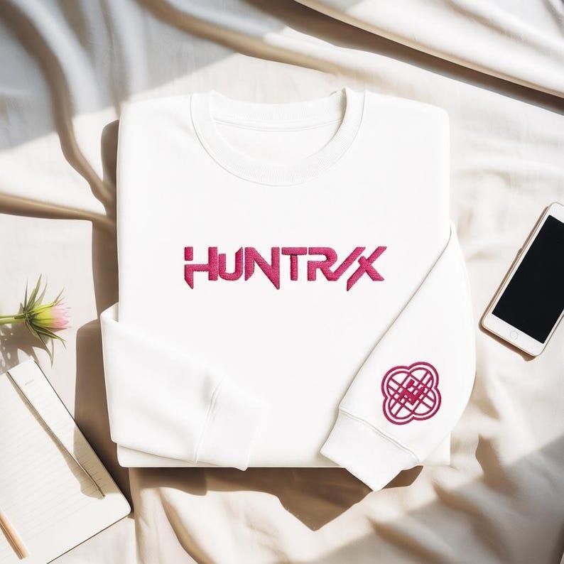 Huntrix Embroidered Sweatshirt, Kpop Demon Hunters Crewneck, Derpy Tiger, Music Sweatshirt, Gift For Kpop Fan