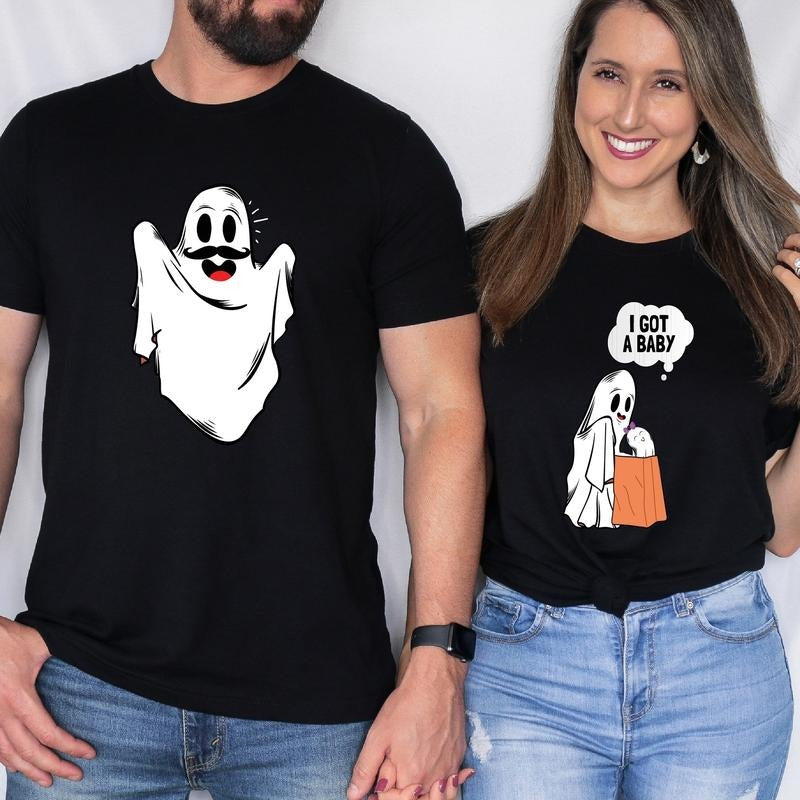I Got A Baby T-Shirt, Matching Couples Halloween Baby Announcement Shirts, Funny Ghoul For Dad, Pregnant Wife Halloween Gift Tee, New Parents To Be Tees, Baby Shower Party Outfit.