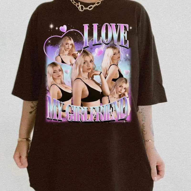 I Love My Girlfriend Shirt Custom Photo, Valentine Gift I Love My Girlfriend Custom Picture, Girlfriend Bootleg Tee Shirt, 90s Bootleg Shirt